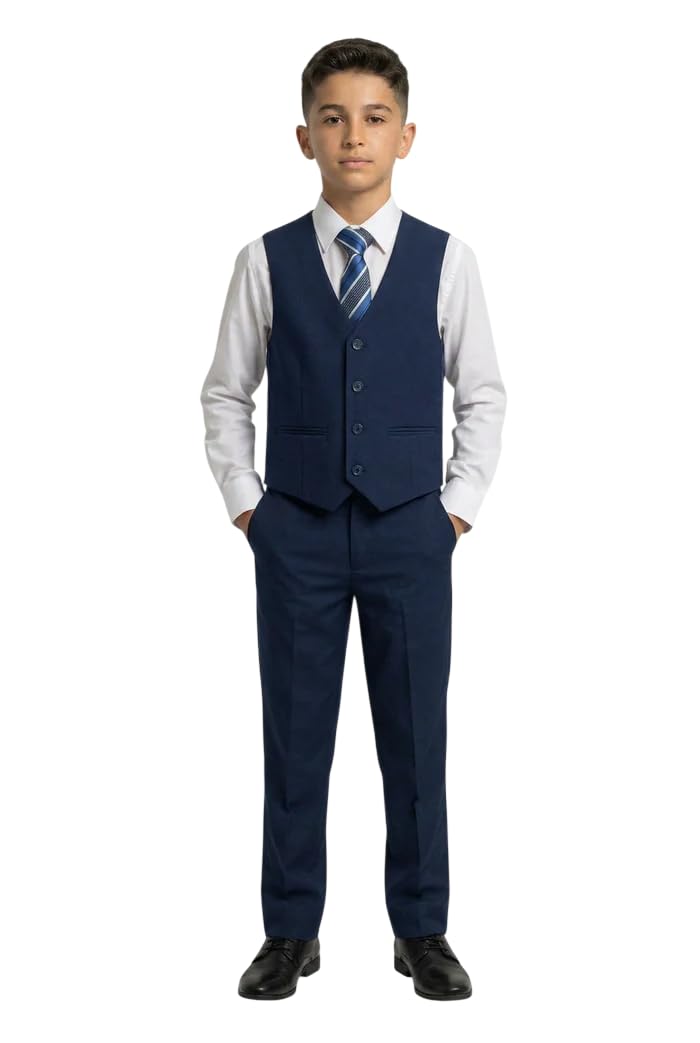 Traje Formal para niños Ocasión Especial Juego de 6 Piezas Slim Fit en Azul Marino