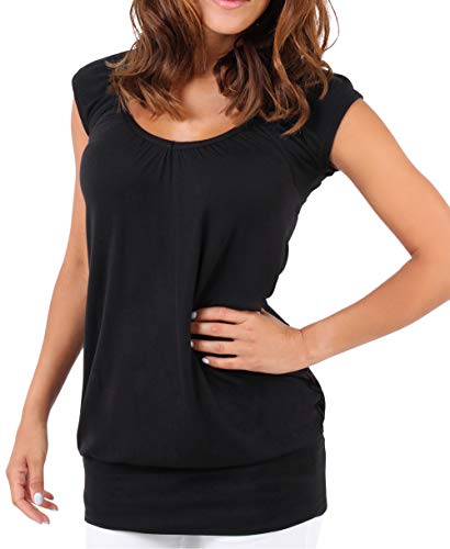 KRISP Womens Short Sleeve Long Top T-Shirt V-Neck Summer Jersey Blouse Black 20 7604-BLK-20