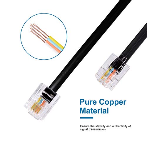 25 Feet Telephone Cord,Phone Extension Cord with 20 Cable Clips and 1 in-Line Coupler Cable Wire Line with Standard RJ11 Plug(Black)