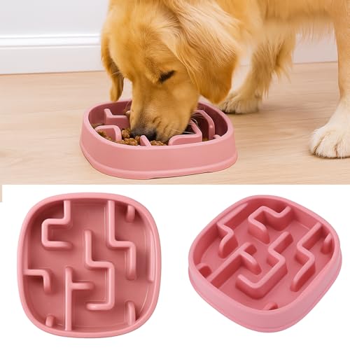 Image of Slow Feeder Bowl | Square Maze Food Bowl for Dogs and Cats | Anti Choking Puzzle Bowl | Anti Slip Interactive Feeding Dish | Durable & Easy to Clean | Anti Bloat and Aids Digestion (Pink)