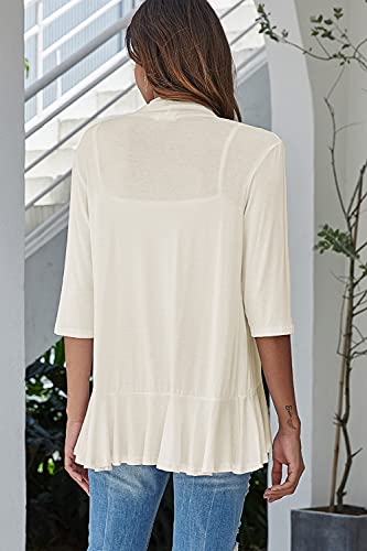 Image of Bluetime Women Casual Lightweight Open Front Cardigans Soft Draped Ruffles 3 /4 Sleeve Cardigan (S-3XL)