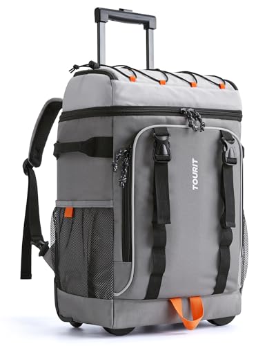 TOURIT 50-Can Rolling Cooler Backpack Double Deck & Dual-Bar Handle Travel Soft Cooler Bag with Wheels for Women 30L Space Beach Size 18(15+3)×13×11