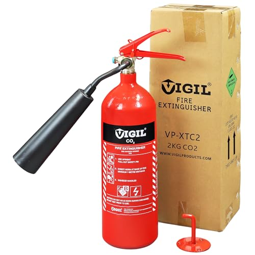 Vigil 2kg CO2 Fire Extinguisher - Class B Fire Extinguisher for Flammable Liquid & Electrical Fires - High Performance 34B Rating - BS EN3 - Wall Bracket Included - 5 Year Warranty