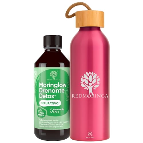 Bundle Moringlow + Botella | Deshidratación líquida con moringa orgánica y 11 hierbas + botella para dilución diaria | Diurético natural, desintoxicación para hígado e intestino | Fabricado en Italia