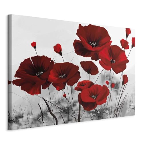B&D XXL - Tableau Décoration 60x40 cm 1 Partie - Impression sur Toile Cadre en Bois Salon Chambre Déco Murale Tableaux Maison Bureau Cuisine - Fleurs Coquelicots Rouge...
