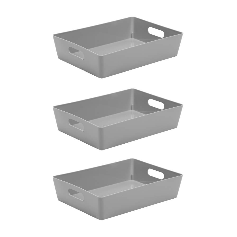Wham Bam5.01 Cool Grey Plastic Studio Storage Baskets Office Home & Kitchen Tidy Organiser 35 x 26 x 8.5cm (3 Baskets)