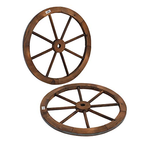 Bonnlo Dekoratives Holzrad (2er-Set), Vintage Old Western Style Wandhängewagen für Bar, Garage, Terrasse, Verkohltes Massives Tannenholz-61cm Durchmesser Cover