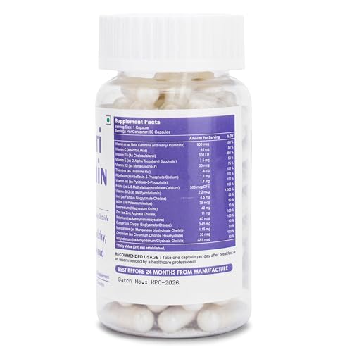 Image of AZTECA HERBAL NATURAL Multivitamin Capsules for Men & Women | 60 Capsules | 19 Vitamins & Minerals incl. B12, D3 & K2 | High Potency Daily Energy, Immunity & Bone Health Supplement