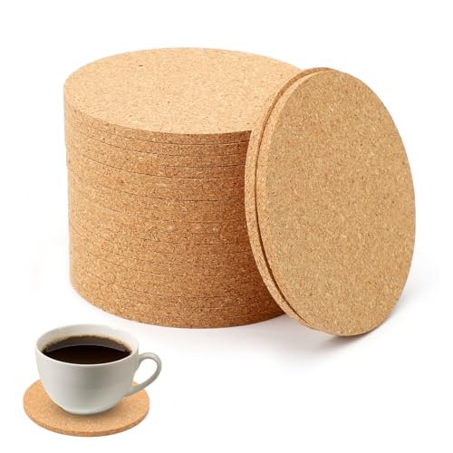 Bases para copos de cortiça redondos pacote de 20 poeiras, copos 10 cm de diâmetro 4 mm de espessura porta-copos acessórios de cozinha lisos reutilizáveis e absorventes casa escritório bar restaurante pub