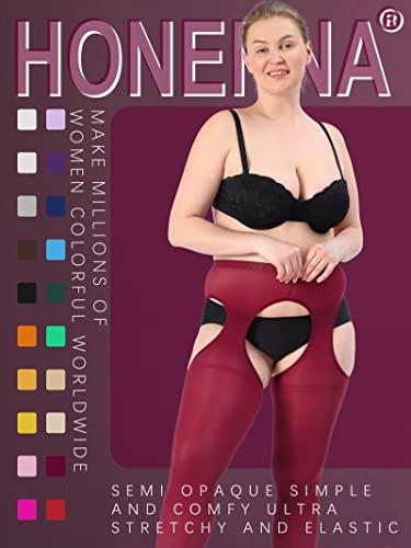 Image of HONENNA Plus Size Suspender Tights for Women, Semi Opaque Sexy Garter Belt Nylons Mock Thigh High stockings