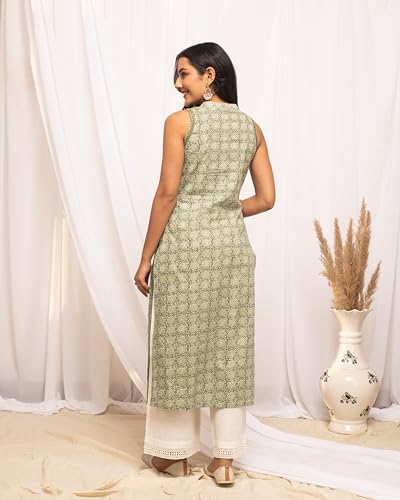 Image of FIORRA Womens Cotton Regular Fit Floral Printed A-Line Kurta