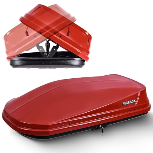 VISRACK Rooftop Cargo Box Carrier Large 14 Cubic Feet Car Top Mount Travel Luggage Storage, Dual Side Opening, Heavy Duty Waterproof Rooftop Storage Box Hard Shell Carriers Red
