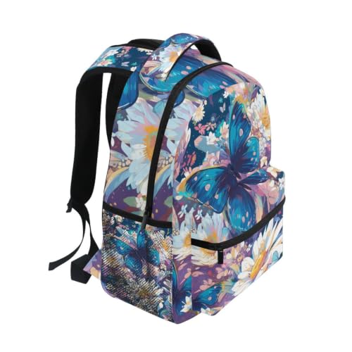 Cartable sac à dos floral et léger à motif papillon bleu