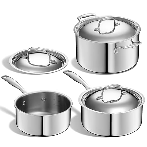 Image of LEGEND COOKWARE 5-Ply Stainless Steel Cookware Set | 6-Piece Pot and Pan Set | Induction Compatible, Non-Toxic | Heavy Duty 18/8 Full Clad Construction | Oven Safe Even Heating | PFOA PTFE PFOS Free