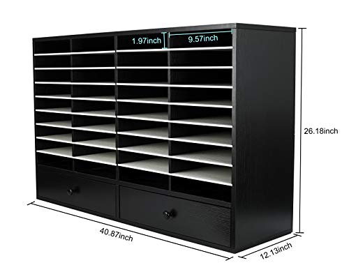 Pag Wood Literature Organizer File Sorter Mail Center With 2 Drawers, Black&White #TOP1