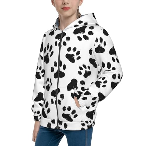 Paw Print Kids Pullover Hoodies Boys Zip Up Sweatshirts Girls Athletic Clothes with Pocket