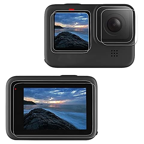 LARRITS 2 Pack Tempered Glass Screen Protector + Tempered Glass Lens Protector + LCD Screen Protector for GoPro Hero 10 Balck Hero 9 Black Cover