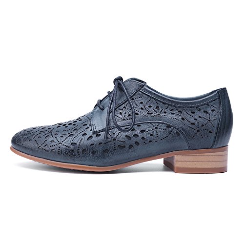 Mona flying Women's Leather Perforated Lace-up Oxfords Brogue Wingtip Derby Saddle Shoes for Girls ladis Women - Image 3