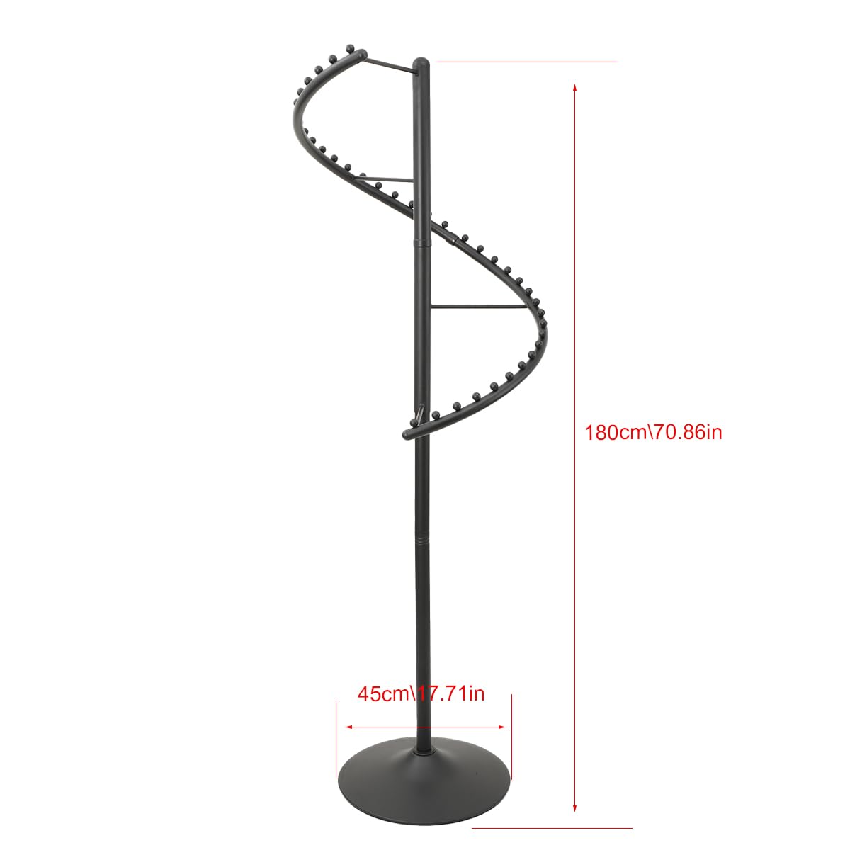 360° Drehbar Kleiderständer,180cm Spiral-Kleiderständer Freistehender Kleiderstange Metall Standkleiderstände, Multifunktional Garderobenständer für Schlafzimmer, Wohnzimmer, Geschäfte, Schwarz