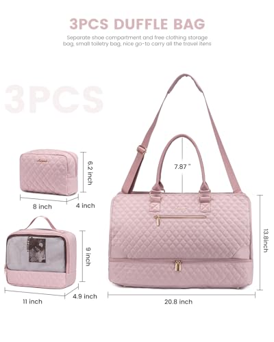 LOVEVOOK Weekender Travel Duffle Bags for Women, Large Carry On with Shoe Compartment, Overnight and Gym Tote Bags Set2