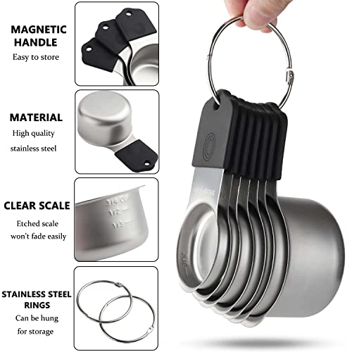 Magnetic Measuring Cups And Spoons Set Includes 7 Stainless Steel Measuring Cups 6 Stackable Magnetic Measuring Spoons With 1 Leveler For Dry And Liquid Ingredients (Black) #TOP2