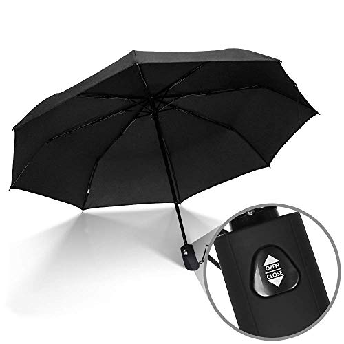 JBM Travel Umbrella Auto Open Compact Folding Sun & Rain Protection Windproof Portable Umbrella for Kids Women Men (Black)