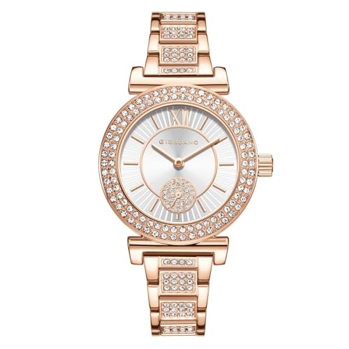 Image of Giordano Luxury Analog Watch for Women - Elegant Crystal Design with sub dial and Diamond Studed statinless Steel Strap