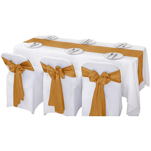 Flohar 6Pack Table Runner 12 X 108 Inches Satin Silk Table Runner For Wedding, Birthday Party, Banquets, Graduations Decoration, Fit Rectange And Round Table-Gold #TOP4