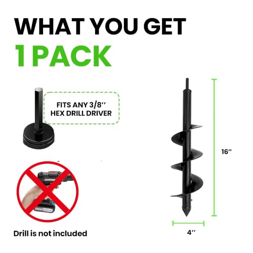 Image of K-Brands Auger Drill Bit for Planting - 4 x 16 Inch - 3 /8'' Hex Drive Drill