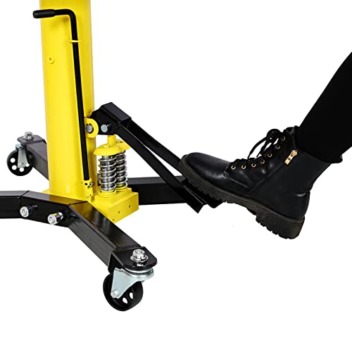 Image of Transmission Jack, 1660lbs 3 /4-Ton 2 Stage Hydraulic High Lift Vertical Telescoping, 32 inch to 70 inch Lifting Ran-ge, with 360 Swivel Wheels, 30 inch Long Safety Chain, Yellow