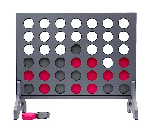 Image of Giant 4 in a Row Game for Family & Adults - Tailgating Pros Jumbo Grey Wooden Four in a Row Indoor & Outdoor Yard Game for Family Party Fun, Portable Activities for Patio, Backyard, and Camping