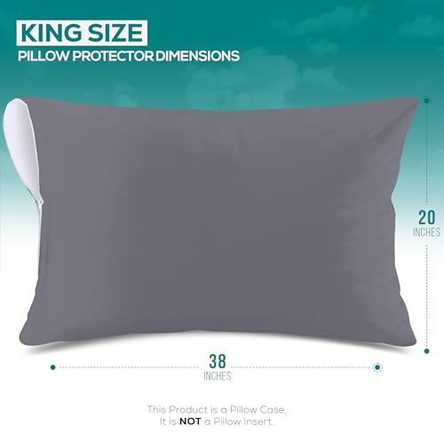 Image of Utopia Bedding Premium 100% Waterproof Pillow Protectors with Zipper King Size (Set of 2), Bed Bug and Dust Mite Proof Zippered Pillow Covers, Pillow Encasement Cases, Gray