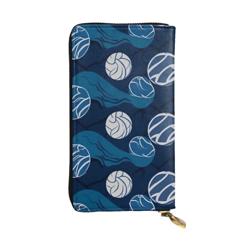 blue Volleyball Wallet for Men Women Long Purse Leather Clutch Large Business Handbag Travel Phone Holder Credit Card Holder Money Case with Zipper Leather Wallets Gift