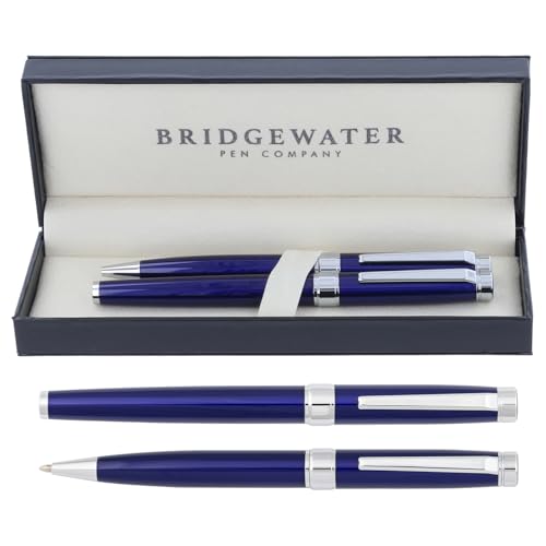 Bridgewater Pen Company Juego de regalo de bolígrafo ejecutivo y portaminas, en caja y funda (Galway, azul)