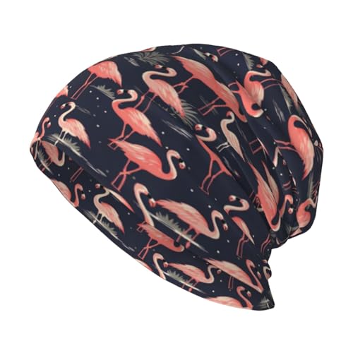 Flamingo Beanie Chemo Hats for Women Men Flamingos Slouchy Cancer Headwear Stretchy Skull Cap Soft Knitted Hat Nightcap Chemo Gifts