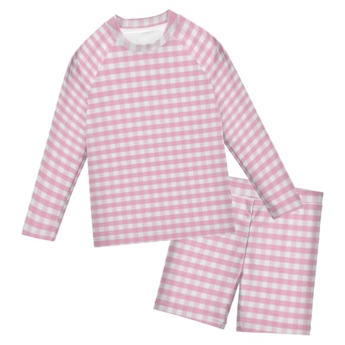 Traje de baño de dos piezas con protección UV para niñas de 3 a 10 años a cuadros