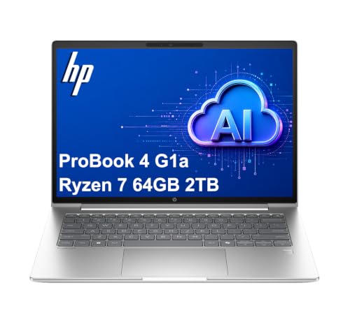 Image of HP ProBook 4 G1a AI Laptop, 14 inch FHD+, AMD Ryzen 7 250, 64GB DDR5, 2TB SSD | Business PC, > Intel Ultra 7 165U, Radeon 780M Graphics, HP Wolf Security, Fingerprint, Backlit KB, 1080p Webcam, Win 11 Pro