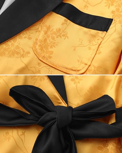 Men's Printed Brocade Smoking Jacket Robe with Belt Fully Lined Bathrobe4