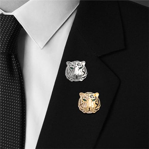 Image of WCRAZYE Rhinestone Tiger Head Brooch Pins for Men Women Dainty Gold Silver Vintage Animal Lapel Suit Pin,Punk Crysta Charm Tiger Head Badge Coat Collar Brooch for Girls