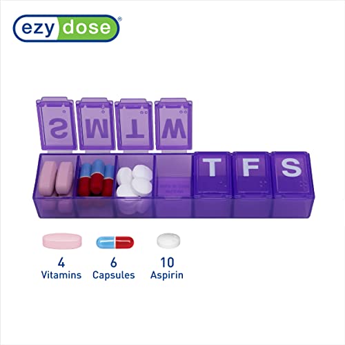 Image of EZY DOSE Weekly (7-Day) Pill Organizer, Medicine Planner, Vitamin Storage Box, Convenient and Easy to Use, Medium Compartments, Case for Supplements and Fish Oils, Travel Friendly, Purple, BPA Free