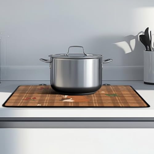 Image of Electric Stove Top Covers Heat Resistant Glass Ceramic Cooktop Cover Mat Fall Season Kitchen Scratch Resistant Flat Top Stove Cover, 29 x 21 Inch, Autumn Fox Berry Print