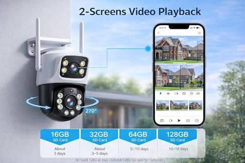 Image of IP66 8MP (5MP+5MP) Dual Lens 1080P UHD WiFi CCTV Camera for Indoor & Outdoor | Color Night Vision, AI Human /Motion Detection, SD /Cloud Storage, (Wall Premium)
