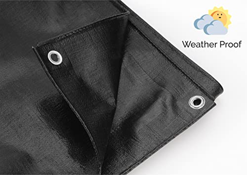Image of SIGMA (LABLE) 12FT X 10FT 230 GSM Waterproof Tarpaulin Heavy Duty HDPE Sheet Super Strong Tirpal, 250 Micron UV Treated Rain, Roof, Shed Protection Multipurpose Cover, Black (Eyelets Every 3ft)