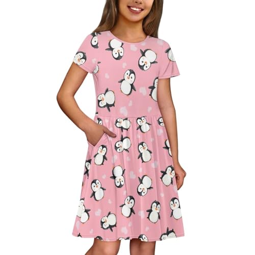 Image of Short Sleeve Dress for Girls with Pockets Cute Toddler Girl Clothes Summer 2-12