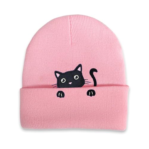 Katzenmütze,Mädchen Kinder Mütze Wintermütze Winter Herbst Beanie Lila Mützen mit Katze Ohren Katzenohren Strickmütze Cat Haube Süße Kitty Mutze Katzen Hat Katzenmotive Caps für Kids Teenager Madchen