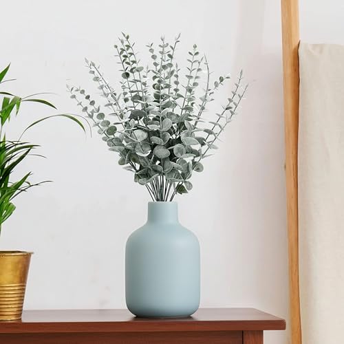 Image of CURATED CART Artificial Eucalyptus Stems Pack of 10 Realistic Green Leaves with Frosted Finish Flexible Fake Flowers Branches for Home Office Wedding Centerpiece Table Decor Christmas Decoration
