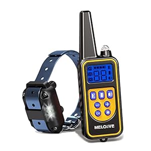 Meloive Collar de Adiestramiento para Perros, Recargable y Resistente al Agua de IP67 con un Alcance de 1000m con 99 Niveles de Modo de Vibración, Advertencia de Sonido, Luz y Modo E