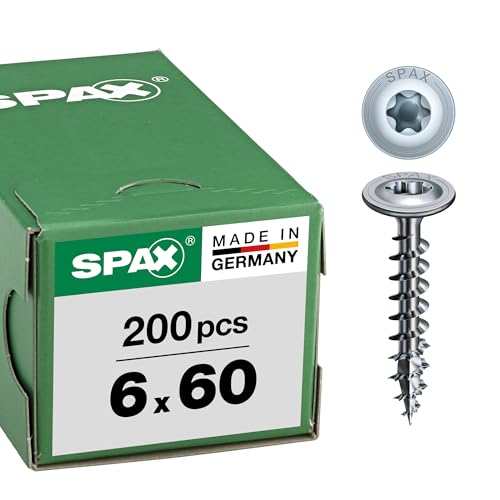 SPAX Vis à bois, 6 x 60 mm, 200 pièces, Tête centrante, Tête disque, T-STAR plus T30, 4CUT, WIROX - 0251010600605