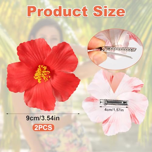 2 piezas pinzas para cabello flor hawaiana roja miniatura 2
