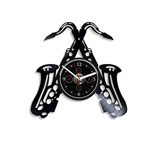 Handmade Corp Saxophone Wall Clock 12 Inch Vinyl Record Clock, Black, Quartz Movement, Battery Not Included